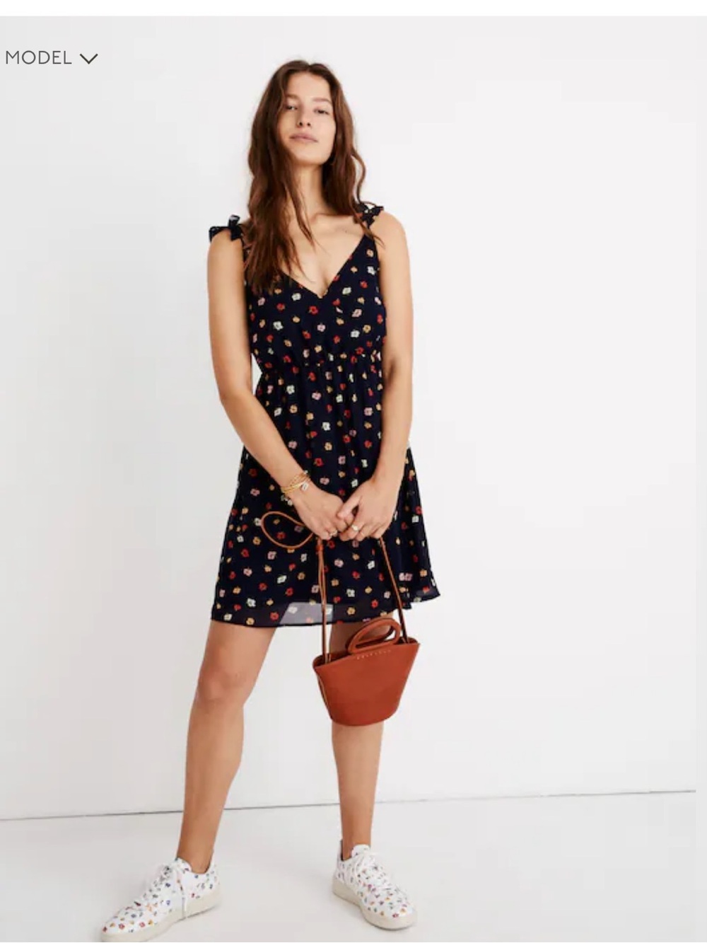 Madewell Navy Ruffle-Strap Wrap Dress in Confetti Floral
